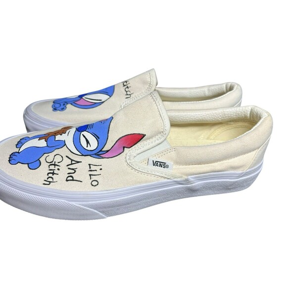 Lilo & Stitch Hand Painted Stitch Slip On White Vans White Women’s 9‎  Slip On - Picture 9 of 10